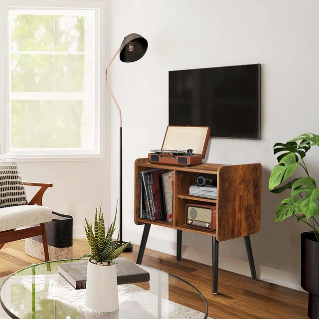 Alt view image 2 of 7 - Record Player Stand with Vinyl Record Storage, Mid-Century Turntable Stand for Living Room Bedroom Office, Record Player Table, Vinyl Holder Holds up to 100 Albums, Rustic Brown