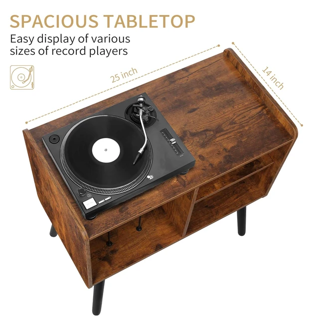 Alt view image 3 of 7 - Record Player Stand with Vinyl Record Storage, Mid-Century Turntable Stand for Living Room Bedroom Office, Record Player Table, Vinyl Holder Holds up to 100 Albums, Rustic Brown