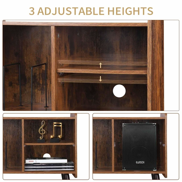 Alt view image 6 of 7 - Record Player Stand with Vinyl Record Storage, Mid-Century Turntable Stand for Living Room Bedroom Office, Record Player Table, Vinyl Holder Holds up to 100 Albums, Rustic Brown