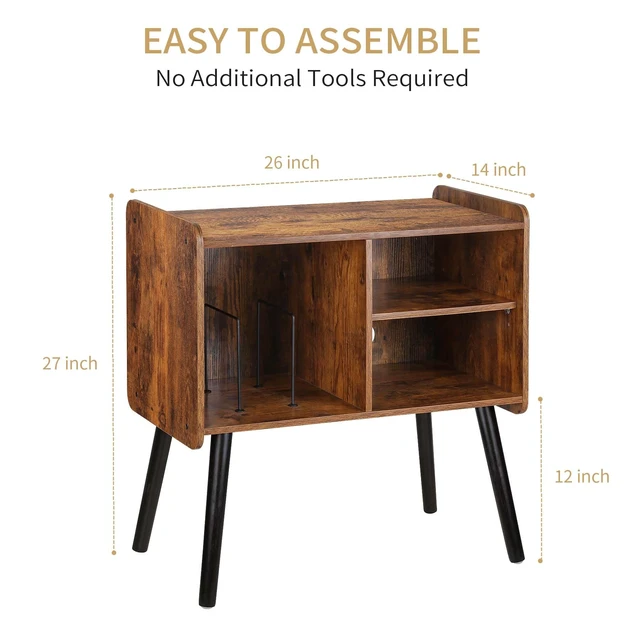 Alt view image 4 of 7 - Record Player Stand with Vinyl Record Storage, Mid-Century Turntable Stand for Living Room Bedroom Office, Record Player Table, Vinyl Holder Holds up to 100 Albums, Rustic Brown