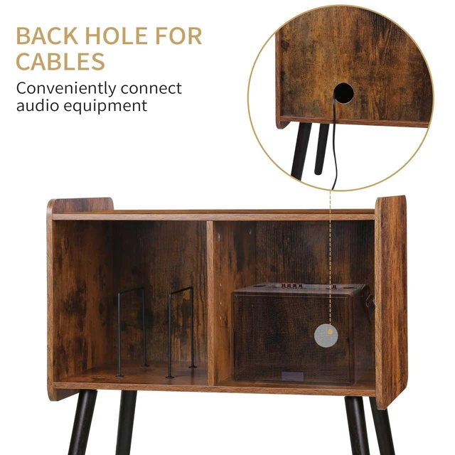 Alt view image 7 of 7 - Record Player Stand with Vinyl Record Storage, Mid-Century Turntable Stand for Living Room Bedroom Office, Record Player Table, Vinyl Holder Holds up to 100 Albums, Rustic Brown