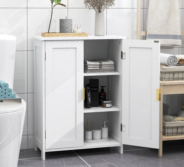 Main image of White Bathroom Storage Cabinet,Bathroom Cabinets Freestanding | With 2 Doors,Towel Cabinet For Bathrooms,Restroom Cabinets,Small Storage Cabinet For Office,Restaurant,Living Room