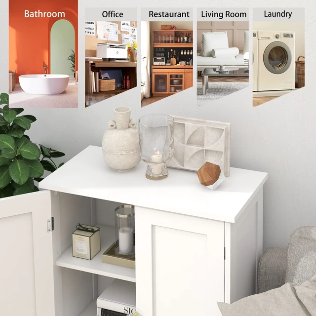 Alt view image 2 of 7 - White Bathroom Storage Cabinet,Bathroom Cabinets Freestanding | With 2 Doors,Towel Cabinet For Bathrooms,Restroom Cabinets,Small Storage Cabinet For Office,Restaurant,Living Room