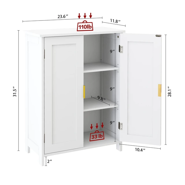 Alt view image 4 of 7 - White Bathroom Storage Cabinet,Bathroom Cabinets Freestanding | With 2 Doors,Towel Cabinet For Bathrooms,Restroom Cabinets,Small Storage Cabinet For Office,Restaurant,Living Room