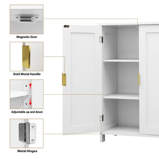 Alt view image 5 of 7 - White Bathroom Storage Cabinet,Bathroom Cabinets Freestanding | With 2 Doors,Towel Cabinet For Bathrooms,Restroom Cabinets,Small Storage Cabinet For Office,Restaurant,Living Room
