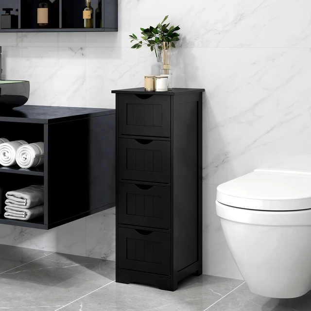 Alt view image 2 of 7 - Bathroom Floor Cabinet, Freestanding Narrow Side Storage Organizer with 4 Drawers, Multifunctional Towel Cabinet with Anti-Tip Kit for Living Room Laundry Entryway (4 Drawers, Black)