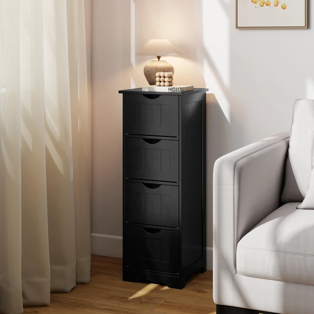 Alt view image 5 of 7 - Bathroom Floor Cabinet, Freestanding Narrow Side Storage Organizer with 4 Drawers, Multifunctional Towel Cabinet with Anti-Tip Kit for Living Room Laundry Entryway (4 Drawers, Black)