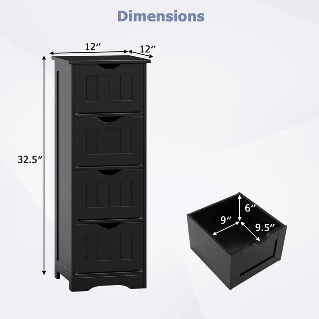 Alt view image 4 of 7 - Bathroom Floor Cabinet, Freestanding Narrow Side Storage Organizer with 4 Drawers, Multifunctional Towel Cabinet with Anti-Tip Kit for Living Room Laundry Entryway (4 Drawers, Black)