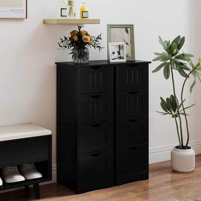 Alt view image 6 of 7 - Bathroom Floor Cabinet, Freestanding Narrow Side Storage Organizer with 4 Drawers, Multifunctional Towel Cabinet with Anti-Tip Kit for Living Room Laundry Entryway (4 Drawers, Black)