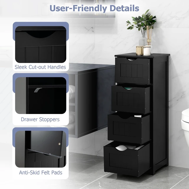 Alt view image 7 of 7 - Bathroom Floor Cabinet, Freestanding Narrow Side Storage Organizer with 4 Drawers, Multifunctional Towel Cabinet with Anti-Tip Kit for Living Room Laundry Entryway (4 Drawers, Black)