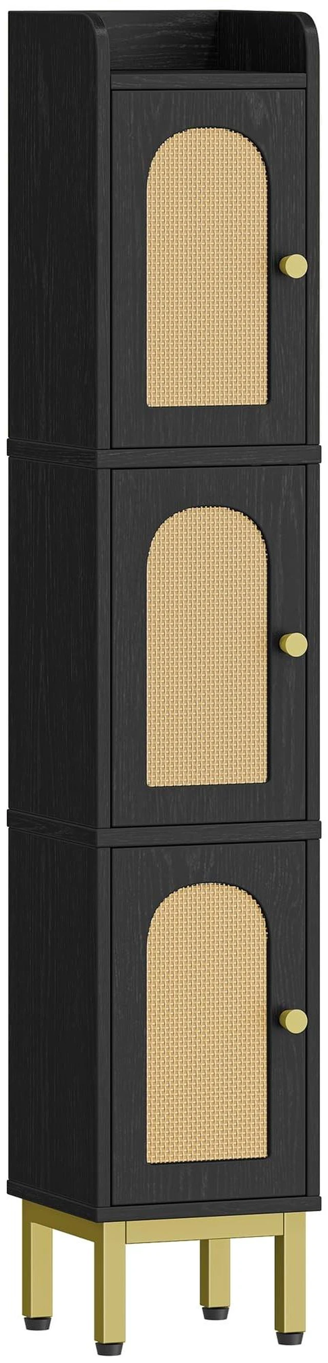 Alt view image 7 of 7 - Slim Bathroom Storage Cabinet, Narrow Bathroom Organizers,3 Doors | Narrow Storage Cabinet with 4 Adjustable Feet, Laundry Room Organization for Small Space, Kitchen,Living Room,Rattan Black