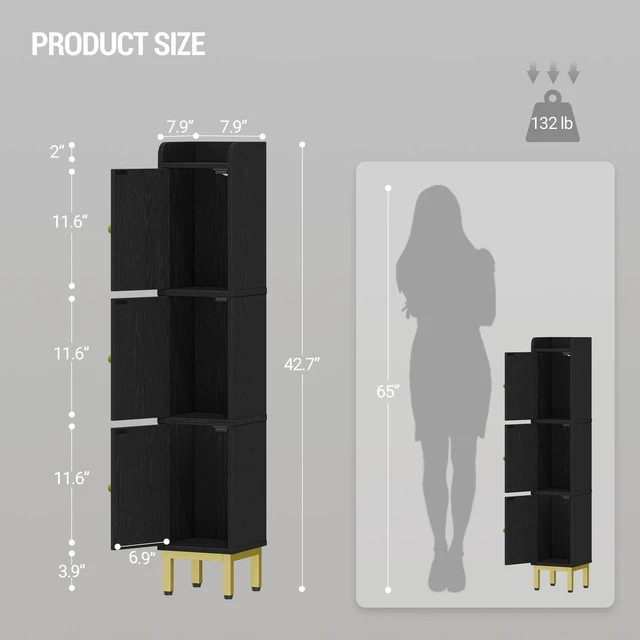 Alt view image 3 of 7 - Slim Bathroom Storage Cabinet, Narrow Bathroom Organizers,3 Doors | Narrow Storage Cabinet with 4 Adjustable Feet, Laundry Room Organization for Small Space, Kitchen,Living Room,Rattan Black