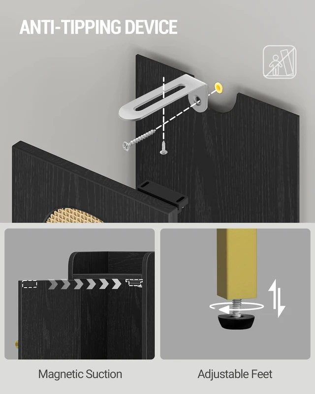 Alt view image 6 of 7 - Slim Bathroom Storage Cabinet, Narrow Bathroom Organizers,3 Doors | Narrow Storage Cabinet with 4 Adjustable Feet, Laundry Room Organization for Small Space, Kitchen,Living Room,Rattan Black