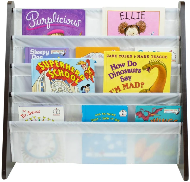 Main image of Kids Bookshelf, Montessori Front Facing Toddler Bookcase 4 Tier | Book display rack and reading nook organizer, nylon pockets show covers face out, compact for any playroom or bedroom space
