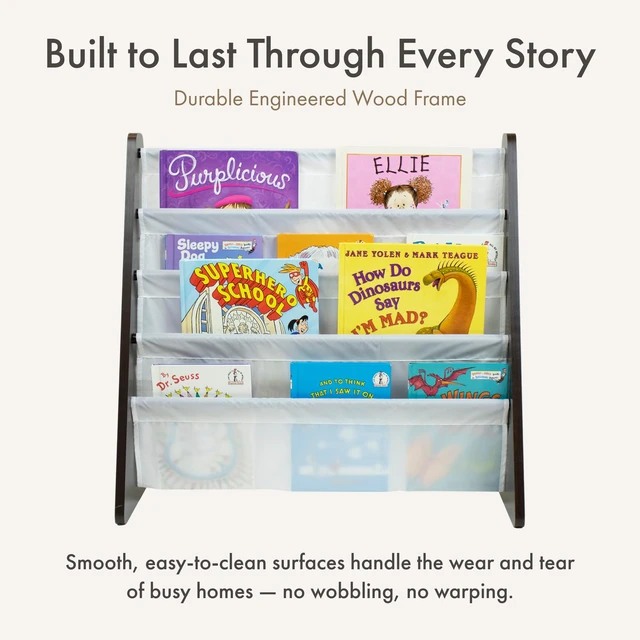 Alt view image 4 of 7 - Kids Bookshelf, Montessori Front Facing Toddler Bookcase 4 Tier | Book display rack and reading nook organizer, nylon pockets show covers face out, compact for any playroom or bedroom space