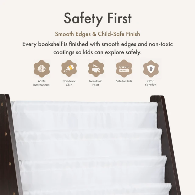 Alt view image 7 of 7 - Kids Bookshelf, Montessori Front Facing Toddler Bookcase 4 Tier | Book display rack and reading nook organizer, nylon pockets show covers face out, compact for any playroom or bedroom space