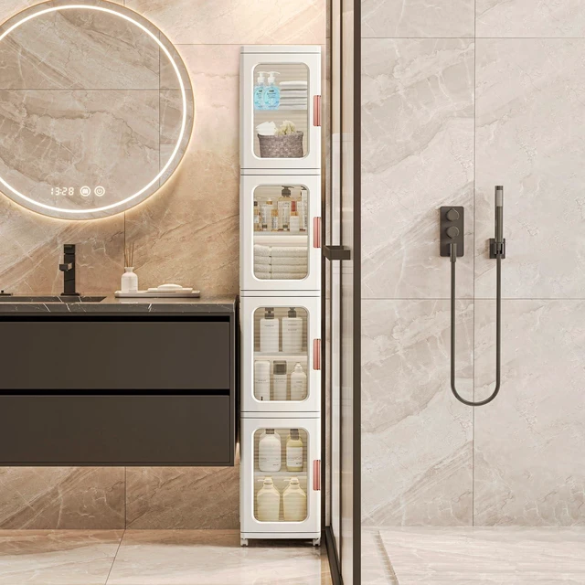 Alt view image 5 of 7 - Narrow Storage Cabinet with Doors and Shelves Tall Skinny Bathroom Storage Kitchen Cabinet with Adjustable Shelf Cabinet Organizer Toilet Paper Storage Linen Closet 4 Layer (White)