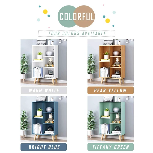 Alt view image 3 of 7 - Wooden Open Shelf Bookcase - 3-Tier Bookshelf with Legs, Warm White | Nordic Minimalist Style, MDF Material, Raised Solid Wood Legs, 5 Storage Cubes Display, Floor-Standing Cabinet Organizer
