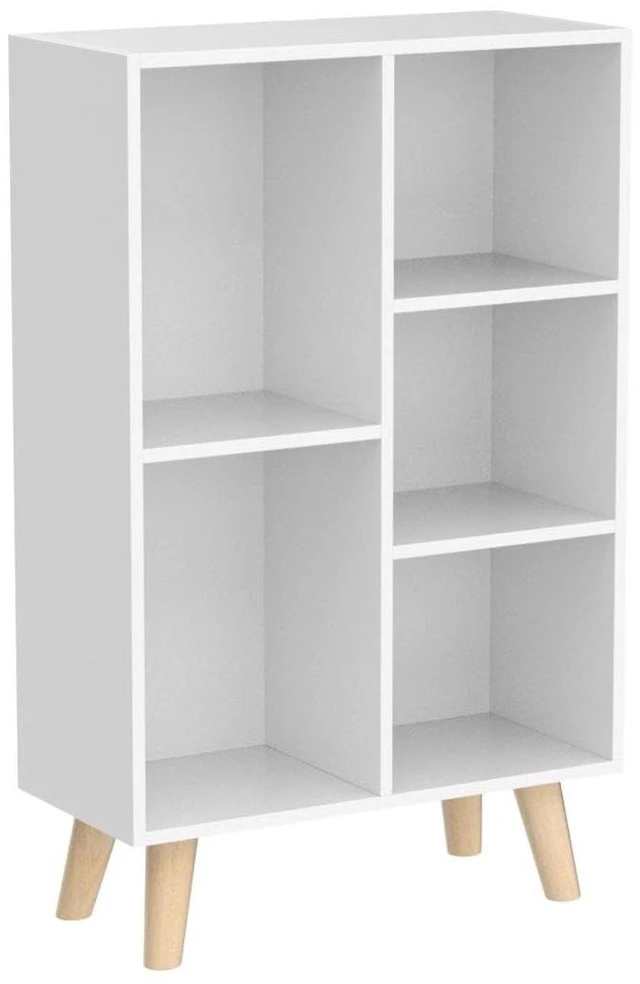 Alt view image 4 of 7 - Wooden Open Shelf Bookcase - 3-Tier Bookshelf with Legs, Warm White | Nordic Minimalist Style, MDF Material, Raised Solid Wood Legs, 5 Storage Cubes Display, Floor-Standing Cabinet Organizer