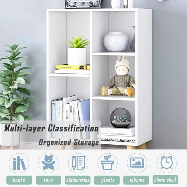 Alt view image 5 of 7 - Wooden Open Shelf Bookcase - 3-Tier Bookshelf with Legs, Warm White | Nordic Minimalist Style, MDF Material, Raised Solid Wood Legs, 5 Storage Cubes Display, Floor-Standing Cabinet Organizer