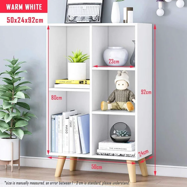 Alt view image 7 of 7 - Wooden Open Shelf Bookcase - 3-Tier Bookshelf with Legs, Warm White | Nordic Minimalist Style, MDF Material, Raised Solid Wood Legs, 5 Storage Cubes Display, Floor-Standing Cabinet Organizer