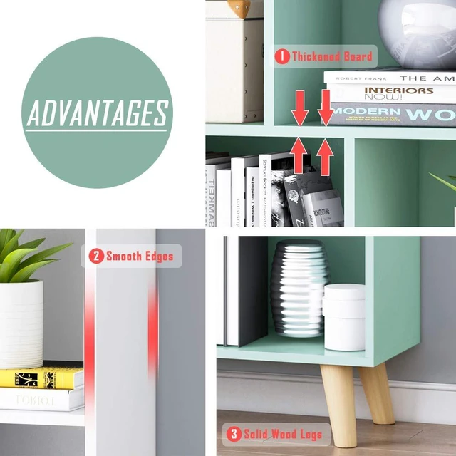 Alt view image 6 of 7 - Wooden Open Shelf Bookcase - 3-Tier Bookshelf with Legs, Warm White | Nordic Minimalist Style, MDF Material, Raised Solid Wood Legs, 5 Storage Cubes Display, Floor-Standing Cabinet Organizer