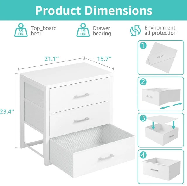 Alt view image 2 of 7 - Closet Drawers White 3 Drawer Dresser for Closet Organizers and Storage Bedroom Dorm Modern