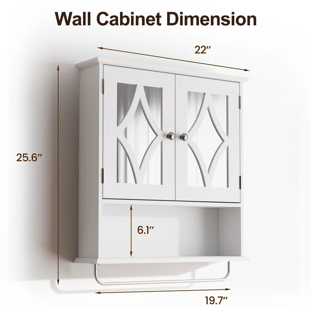 Alt view image 2 of 7 - Bathroom Wall Cabinet with Mirror, Over the Toilet Storage Cabinet with Towel Rack and Adjustable Shelf, Large Bathroom Medicine Cabinet Wall Mount 22x25 inch (White)
