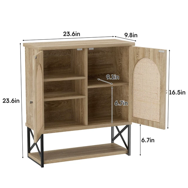Alt view image 6 of 7 - Rattan Bathroom Wall Cabinet, Boho Medicine Wall Cabinet with Double Doors and Adjustable Shelves, Tall Kitchen Wall Mounted Storage Cabinet, Floating Space Saver Over Toilet, Natural