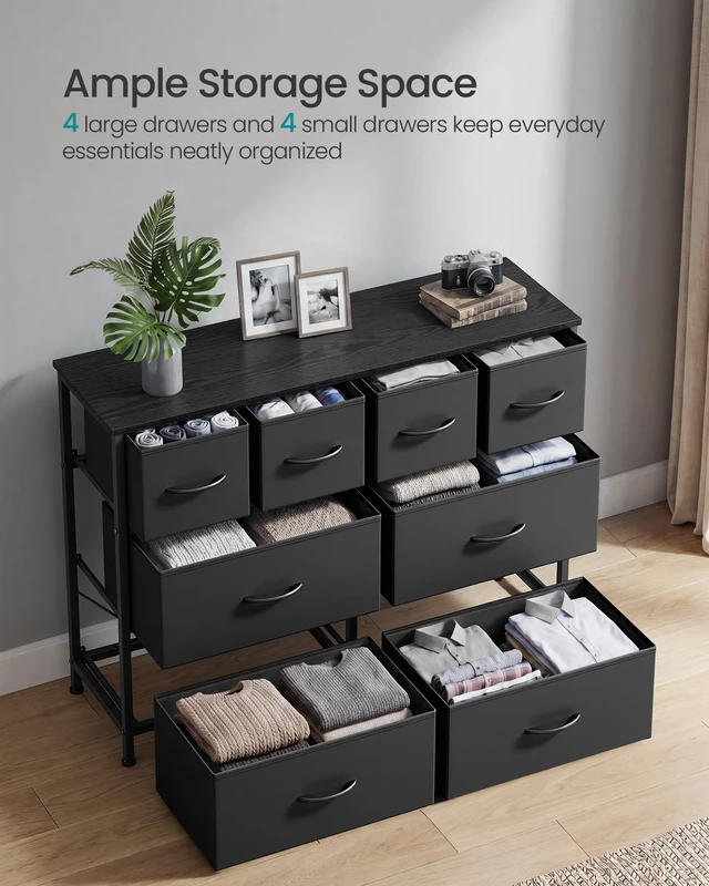 Alt view image 3 of 5 - Wide Dresser for Bedroom, 8 Fabric Drawers with Steel Frame | Wood Tabletop, Clothes Organizer, Storage Cabinet, for Closet, Ink Black, BELLAH Collection ULGS234B101S