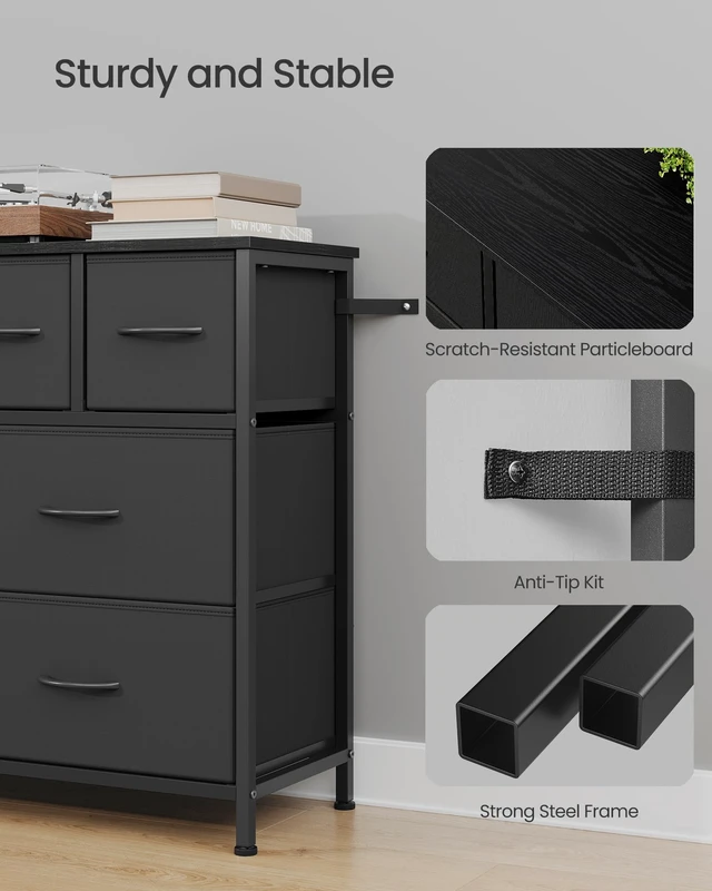 Alt view image 5 of 5 - Wide Dresser for Bedroom, 8 Fabric Drawers with Steel Frame | Wood Tabletop, Clothes Organizer, Storage Cabinet, for Closet, Ink Black, BELLAH Collection ULGS234B101S