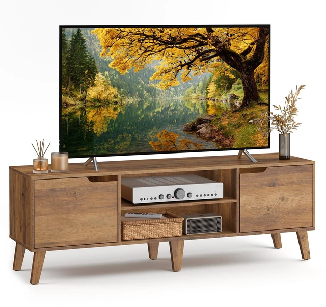 Main image of TV Stand for 65'' TV, Entertainment Center with Adjustable Shelf | 58'' Media Console TV Table for Living Room, Mid-Century Modern Style TV Cabinet, Honey Brown, MIRANTA Collection ULTV556K01