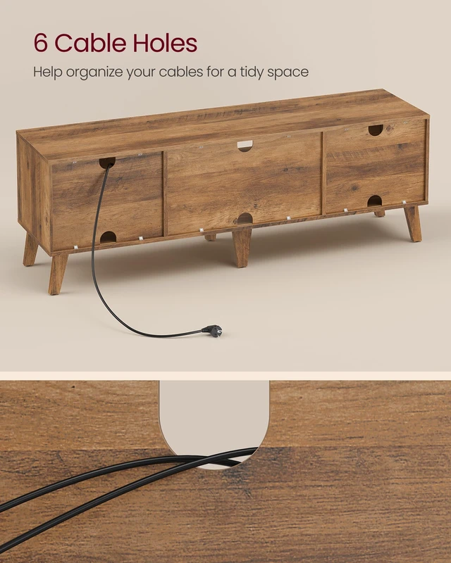 Alt view image 4 of 5 - TV Stand for 65'' TV, Entertainment Center with Adjustable Shelf | 58'' Media Console TV Table for Living Room, Mid-Century Modern Style TV Cabinet, Honey Brown, MIRANTA Collection ULTV556K01