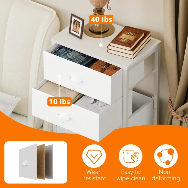 Alt view image 5 of 7 - White Tall Dresser for Bedroom, Chest of Drawer with Fabric Drawer | Tall Skinny Dresser with 7 Drawers, Metal Frame, Wooden Top, Dorm Vertical Closet, Bedside Furniture in Living Room