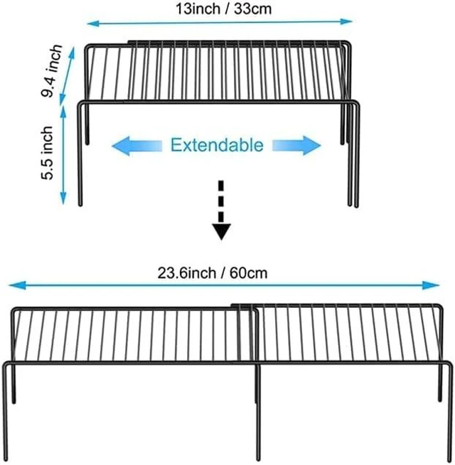 Alt view image 3 of 7 - Kitchen Cabinet Expandable Shelf Organizers Set of 6, Adjustable Metal Wire Pantry Storage Shelves, Plate Dish Organizer Rack for Cabinets, Cupboard, Counter, Freezer, Countertop, Black