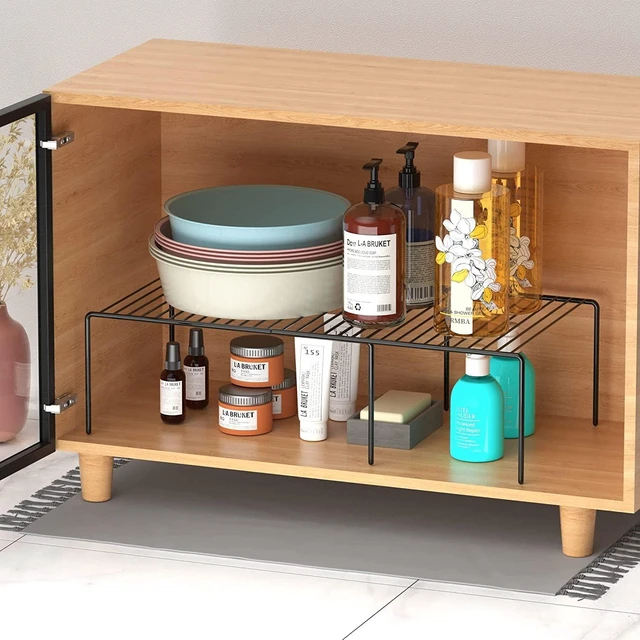 Alt view image 6 of 7 - Kitchen Cabinet Expandable Shelf Organizers Set of 6, Adjustable Metal Wire Pantry Storage Shelves, Plate Dish Organizer Rack for Cabinets, Cupboard, Counter, Freezer, Countertop, Black