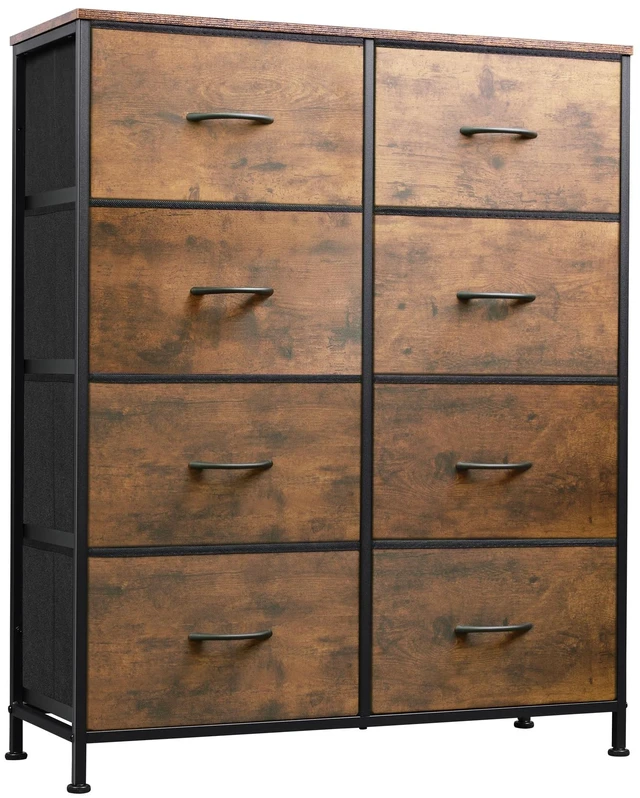Main image of 8 Drawer Fabric Dresser for Bedroom, Tall Storage Tower, Rustic Brown | 8-drawer tall storage tower with fabric bins and wood tabletop, breathable non-woven, perfect for bedroom closet dorm