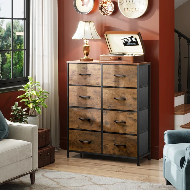 Alt view image 2 of 6 - 8 Drawer Fabric Dresser for Bedroom, Tall Storage Tower, Rustic Brown | 8-drawer tall storage tower with fabric bins and wood tabletop, breathable non-woven, perfect for bedroom closet dorm