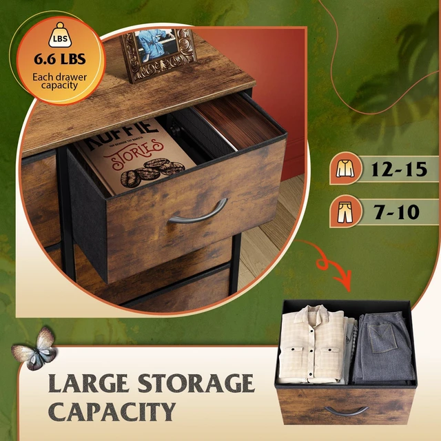 Alt view image 4 of 6 - 8 Drawer Fabric Dresser for Bedroom, Tall Storage Tower, Rustic Brown | 8-drawer tall storage tower with fabric bins and wood tabletop, breathable non-woven, perfect for bedroom closet dorm