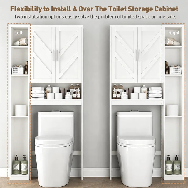 Alt view image 4 of 7 - Over The Toilet Storage Cabinet with 7 Storage Shelves, Above Toilet Bathroom Organizer with Toilet Paper Holder Stand, Behind Toilet Cabinet, Space Saver for Restroom, Bathroom, Laundry, White