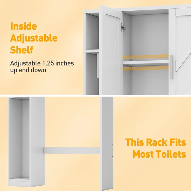 Alt view image 7 of 7 - Over The Toilet Storage Cabinet with 7 Storage Shelves, Above Toilet Bathroom Organizer with Toilet Paper Holder Stand, Behind Toilet Cabinet, Space Saver for Restroom, Bathroom, Laundry, White