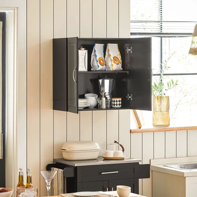 Alt view image 3 of 7 - Bathroom Kitchen Wall Cabinet, Garage or Laundry Room Storage Medicine Cabinet, Linen Tower Bath Cabine with Shelf, Black FRG231-SCH