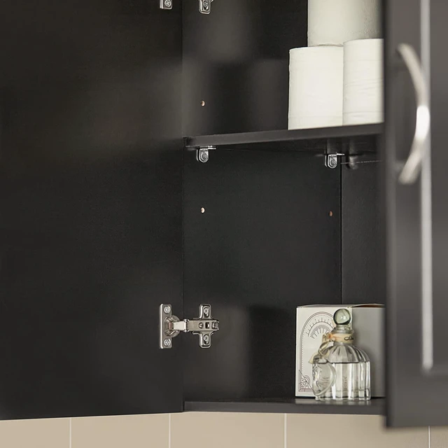 Alt view image 6 of 7 - Bathroom Kitchen Wall Cabinet, Garage or Laundry Room Storage Medicine Cabinet, Linen Tower Bath Cabine with Shelf, Black FRG231-SCH