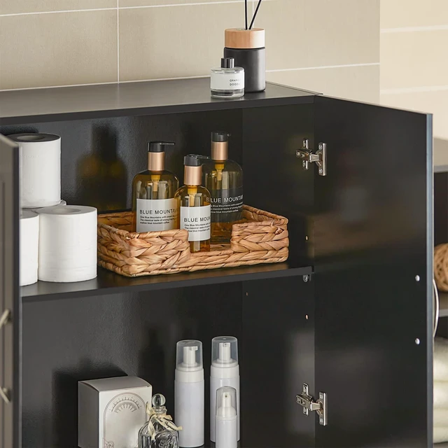 Alt view image 7 of 7 - Bathroom Kitchen Wall Cabinet, Garage or Laundry Room Storage Medicine Cabinet, Linen Tower Bath Cabine with Shelf, Black FRG231-SCH