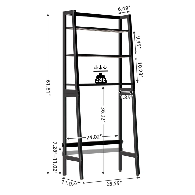 Alt view image 3 of 7 - Over-The-Toilet Storage Rack, Wooden 3-Tier Over-The-Toilet Storage Rack Bathroom Space Saver Organizer, Freestanding Above Toilet with Toilet Paper Holder and Hooks (Black)