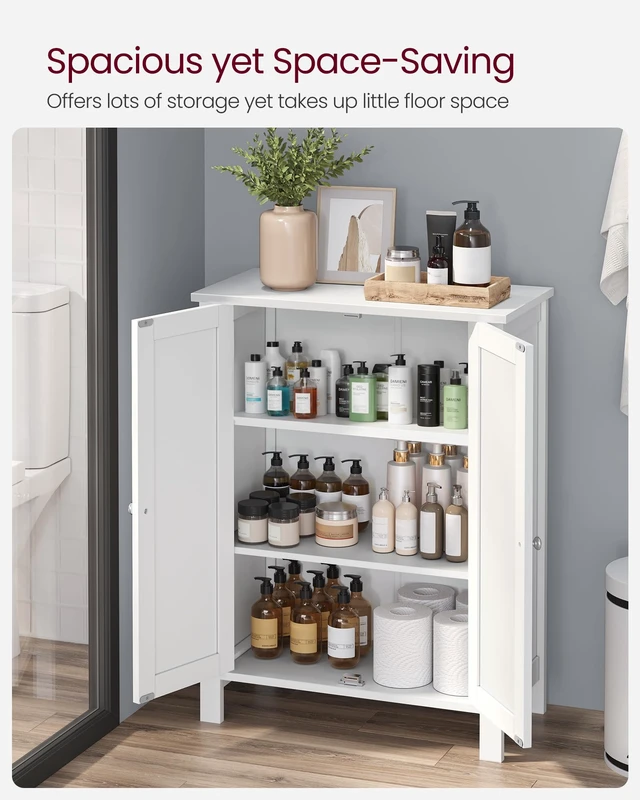 Alt view image 2 of 7 - Bathroom Floor Storage Cabinet, 2 Doors , Cloud White | Freestanding Organizer Unit, Kitchen, Bathroom, Living Room, 31.5"H, HELAN Collection UBCB60W