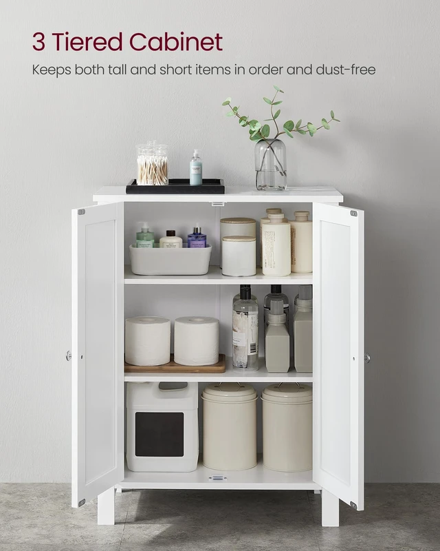 Alt view image 4 of 7 - Bathroom Floor Storage Cabinet, 2 Doors , Cloud White | Freestanding Organizer Unit, Kitchen, Bathroom, Living Room, 31.5"H, HELAN Collection UBCB60W