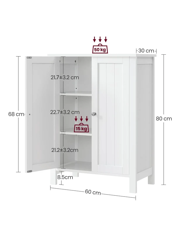 Alt view image 5 of 7 - Bathroom Floor Storage Cabinet, 2 Doors , Cloud White | Freestanding Organizer Unit, Kitchen, Bathroom, Living Room, 31.5"H, HELAN Collection UBCB60W