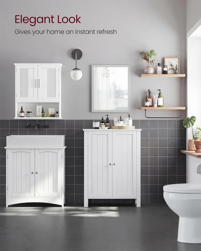 Alt view image 7 of 7 - Bathroom Floor Storage Cabinet, 2 Doors , Cloud White | Freestanding Organizer Unit, Kitchen, Bathroom, Living Room, 31.5"H, HELAN Collection UBCB60W