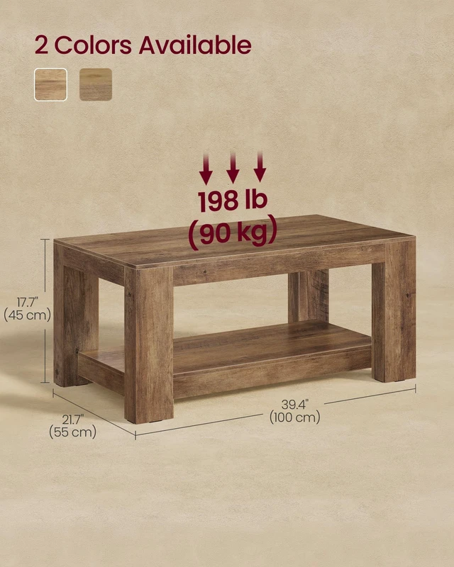 Alt view image 4 of 6 - Coffee Table, 2-Tier Center Table with Rustic Charm and Clean Lines | Farmhouse Style, for Living Room, 21.7 x 39.4 x 17.7 in, Honey Brown, Koni Collection ULCT270K101